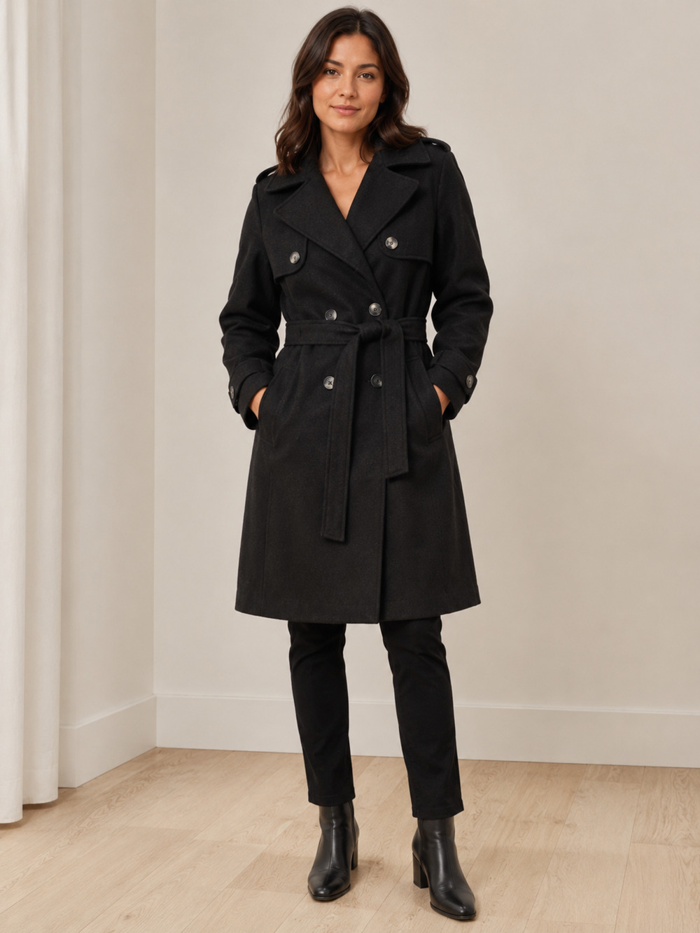 NWT Love for Humanity Black Label Women's L Double Breasted Belted Trench Coat